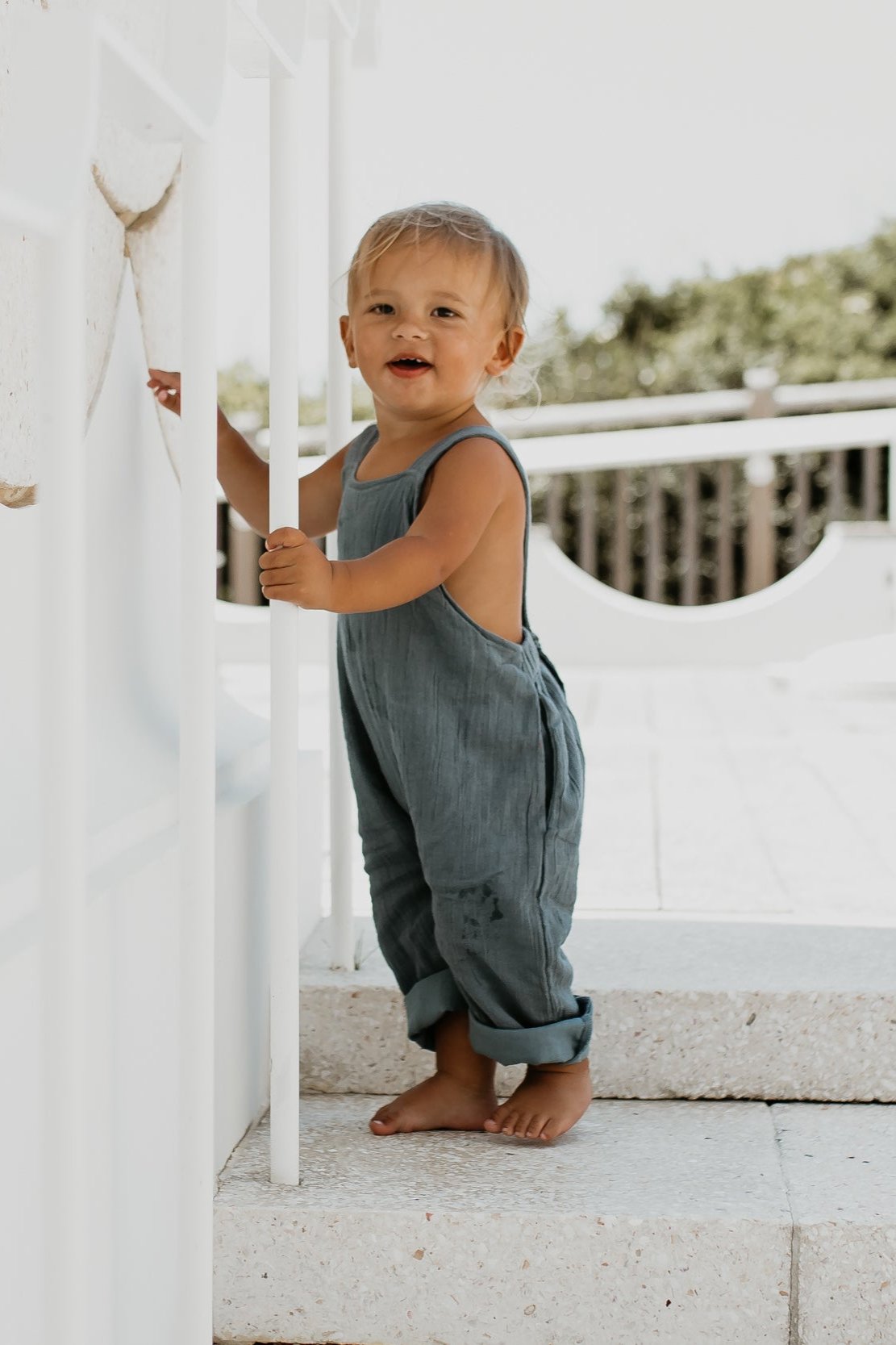 INDIE BLUE Boys Grady Romper (cobalt muslin)