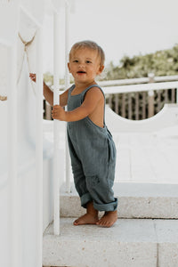 INDIE BLUE Boys Grady Romper (cobalt muslin)