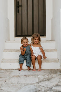 INDIE BLUE Boys Grady Romper (cobalt muslin)