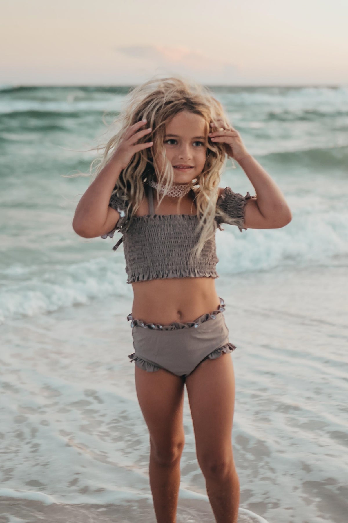 INDIE BLUE SWIM Smocked Sleeve Set (ash)