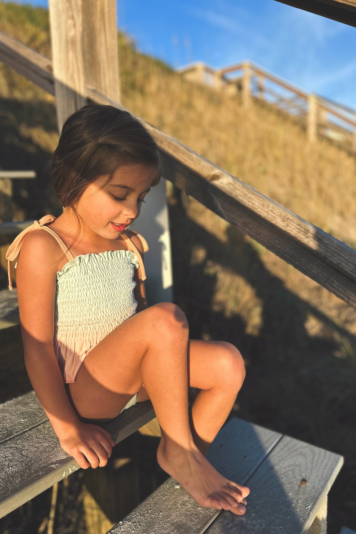 INDIE BLUE SWIM Smocked Tankini Set (peach ombre)