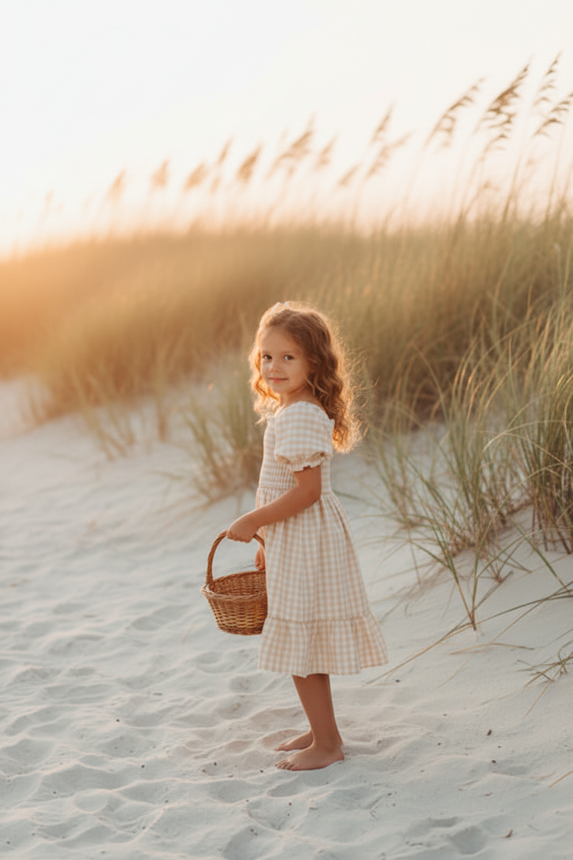 Karina Dress (tan gingham) INDIE BLUE Karina Dress (tan gingham) INDIE BLUE