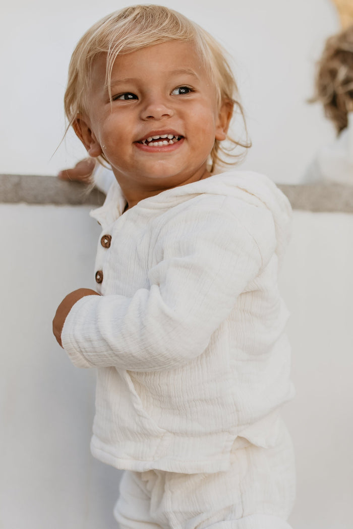 INDIE BLUE Boys Knox Hoodie (light ivory muslin)