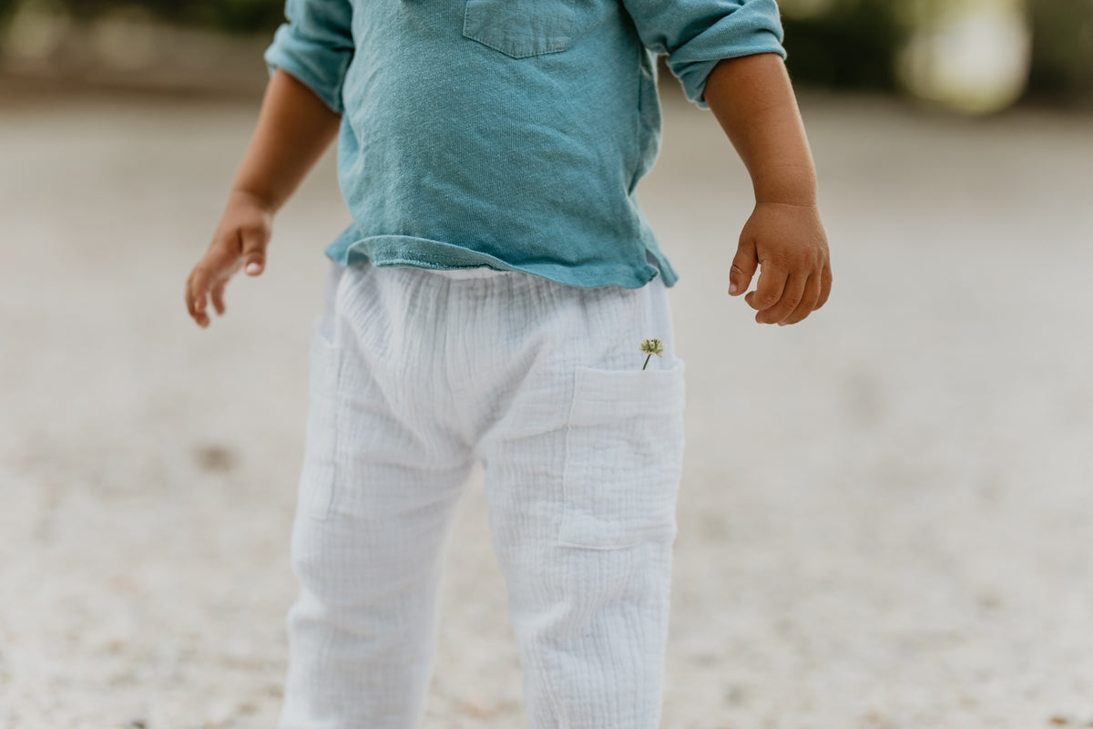 INDIE BLUE Boys Finn Pants (white muslin)