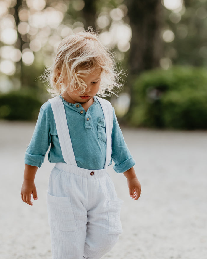 INDIE BLUE Boys Finn Pants (white muslin)