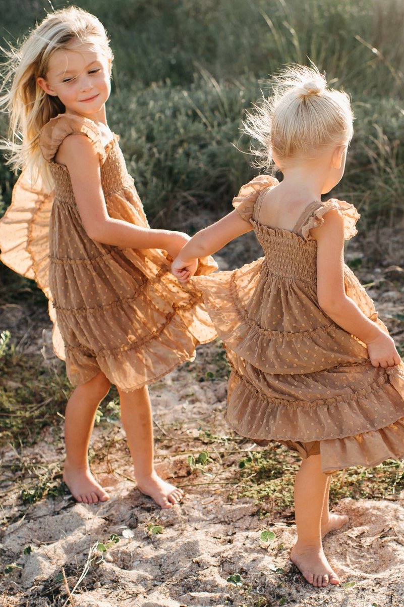 INDIE BLUE Dresses Pia Dress (mocha swiss dot)