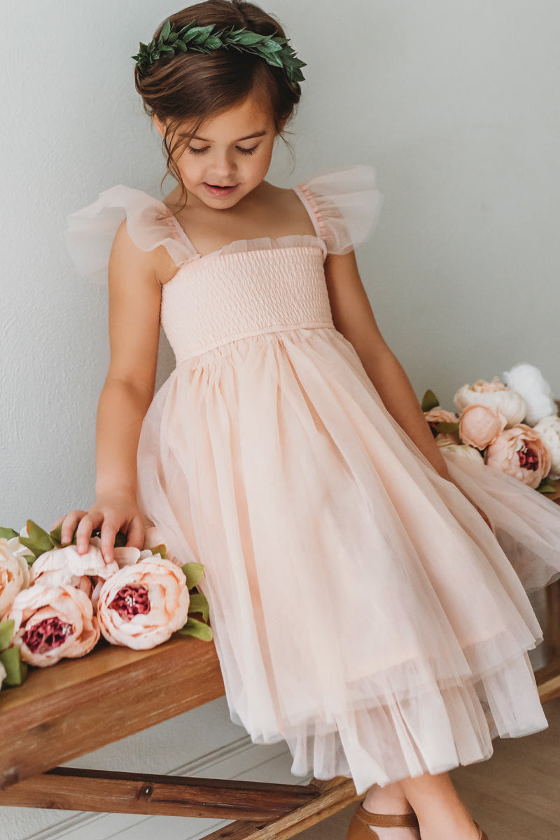 blush dress Juliet (blush tulle) 12-18M Select Size:M Say Goodnight Denim Halter Lace trim MCSK003