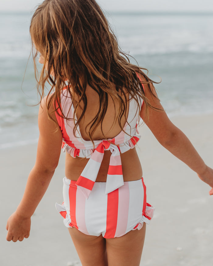 INDIE BLUE SWIM Scoopback Set (coral stripe) FINAL SALE