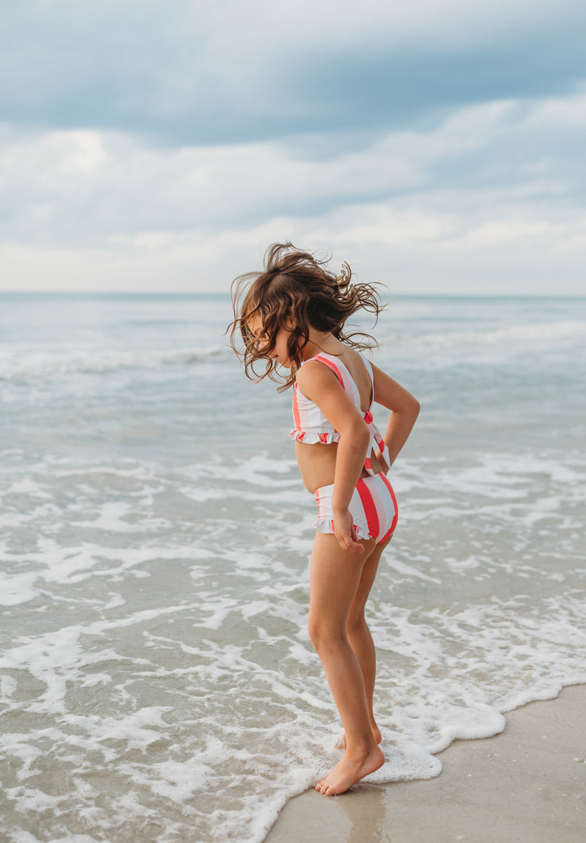 INDIE BLUE SWIM Scoopback Set (coral stripe) FINAL SALE