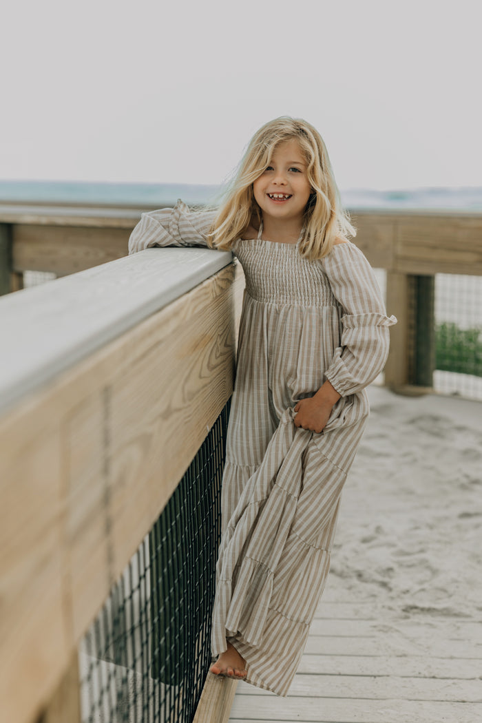 INDIE BLUE Dresses Pippa Maxi (driftwood stripe linen)