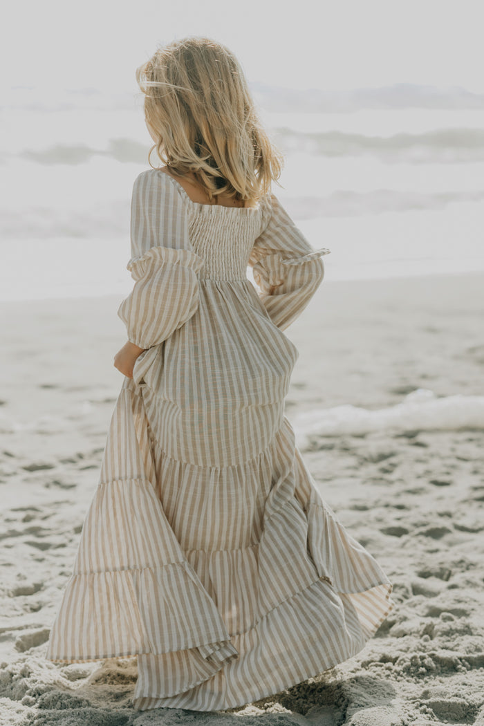 INDIE BLUE Dresses Pippa Maxi (driftwood stripe linen)