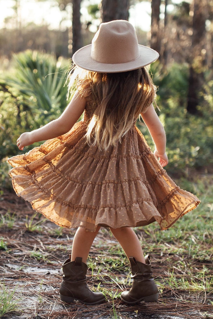 INDIE BLUE Dresses Pia Dress (mocha swiss dot)