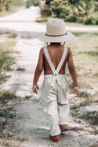 Grady Romper (desert pinstripe linen)