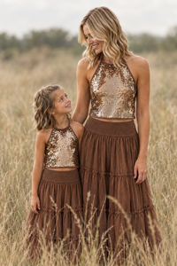 SS Women's Top Women's Faye Halter (cocoa sequin)