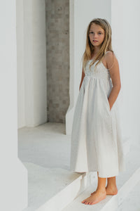 Riley Day Dress Linen (desert pinstripe linen)