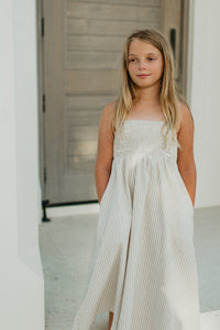 Riley Day Dress Linen (desert pinstripe linen)