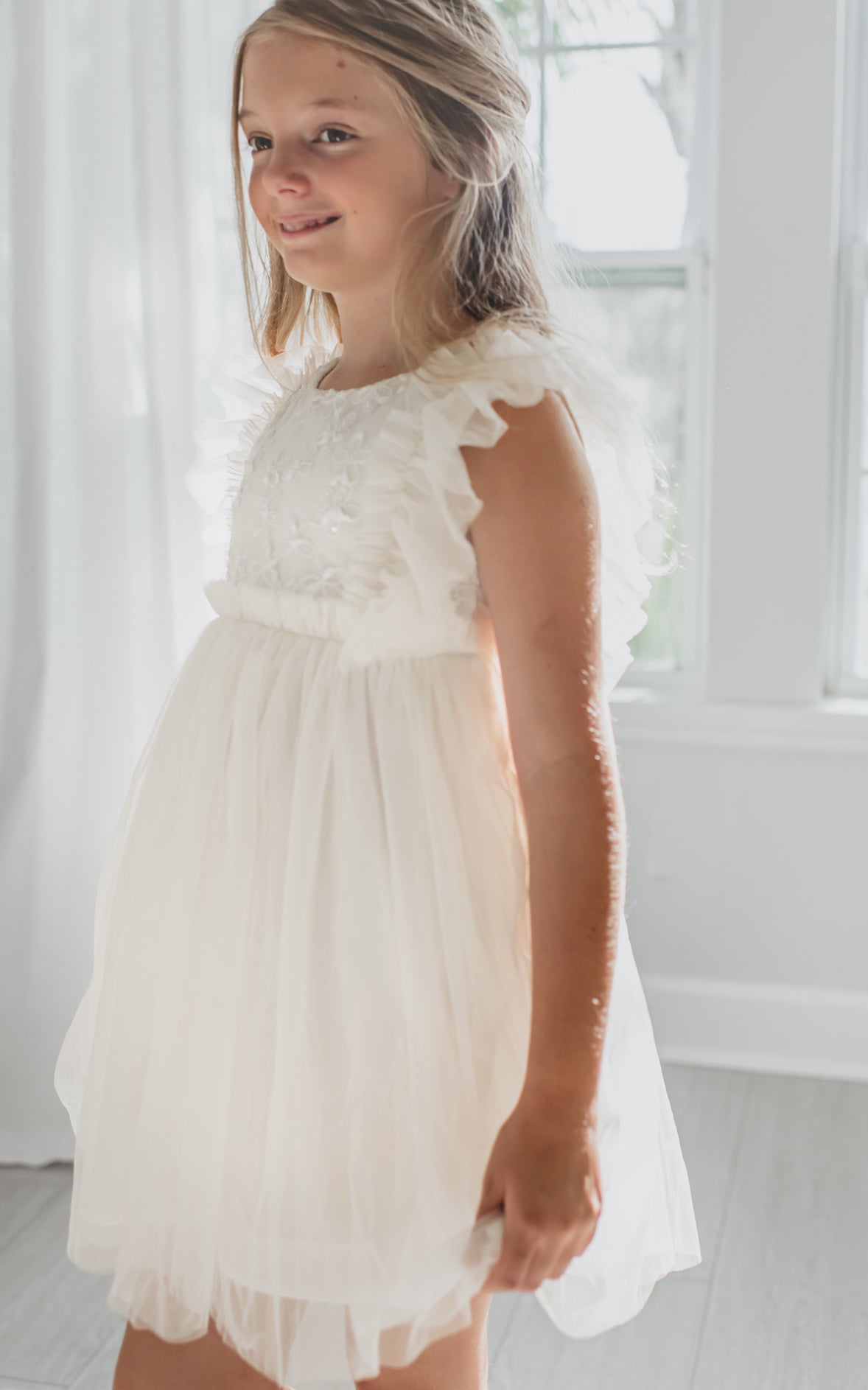 Kaitlyn Embroidered Tulle Dress (antique ivory) PREORDER