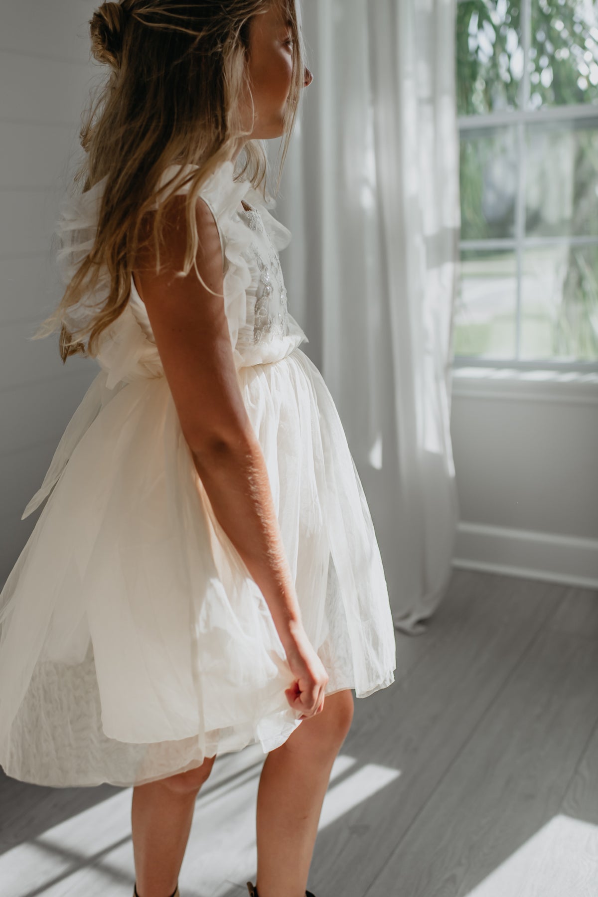 Kaitlyn Embroidered Tulle Dress (antique ivory) PREORDER