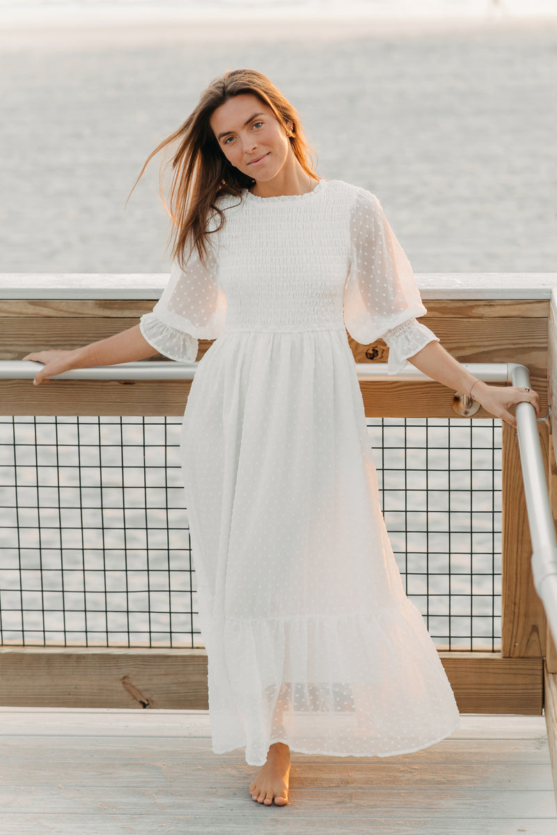 Women's Celine Dress (soft white swiss dot) FINAL SALE INDIE BLUE Women's Celine Dress (soft white swiss dot) FINAL SALE INDIE BLUE