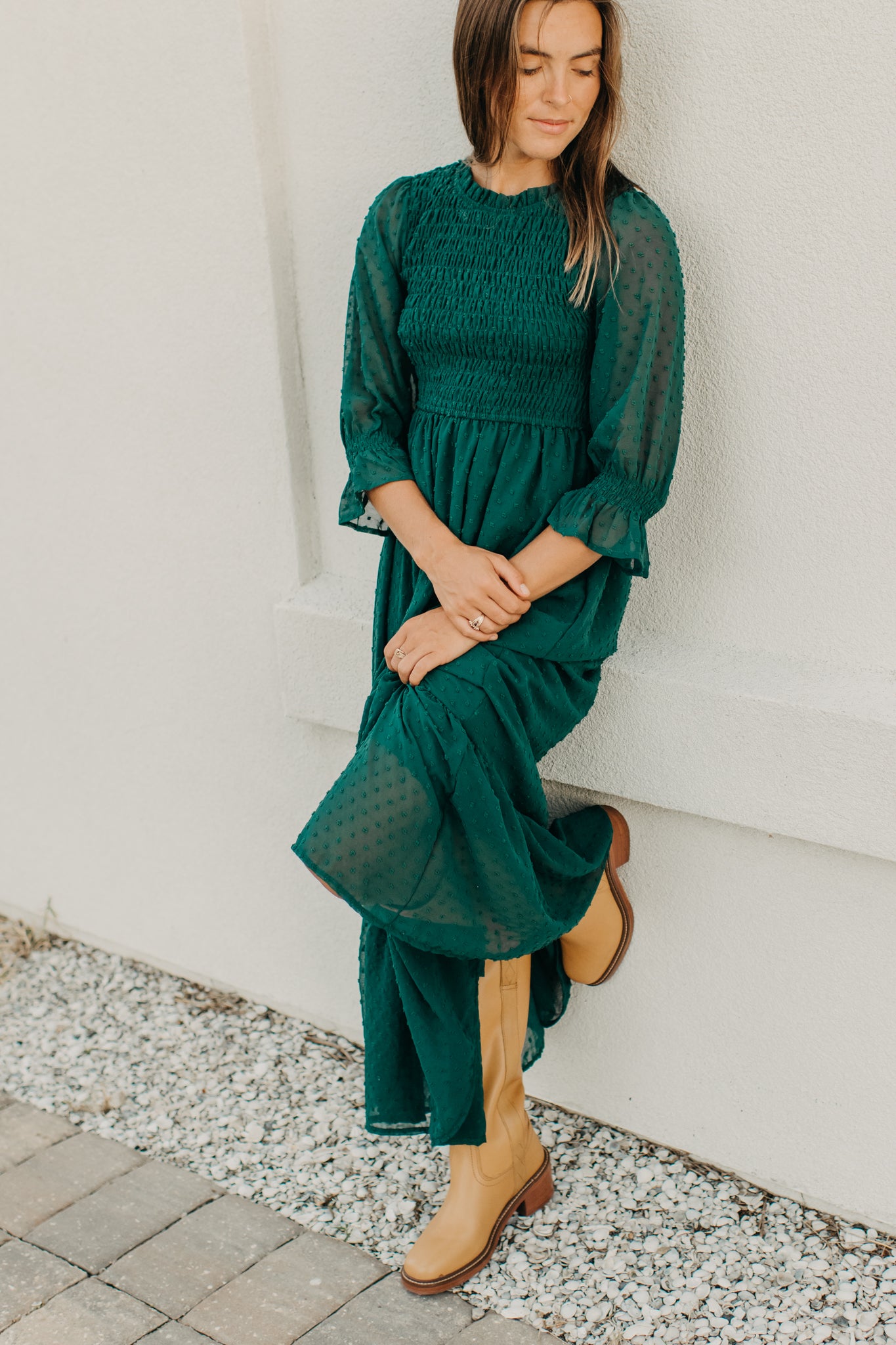 Women's Celine Dress (cypress green swiss dot) FINAL SALE