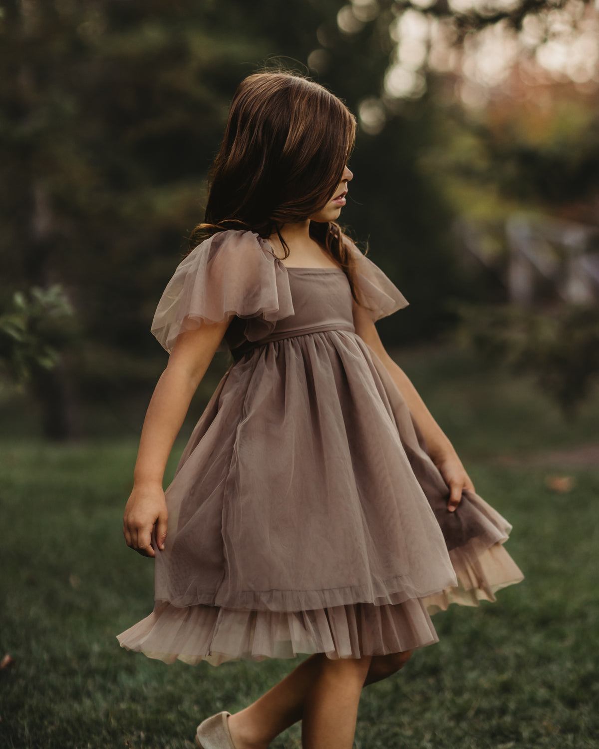 Fawn Dress (mocha tulle) 6-12M
