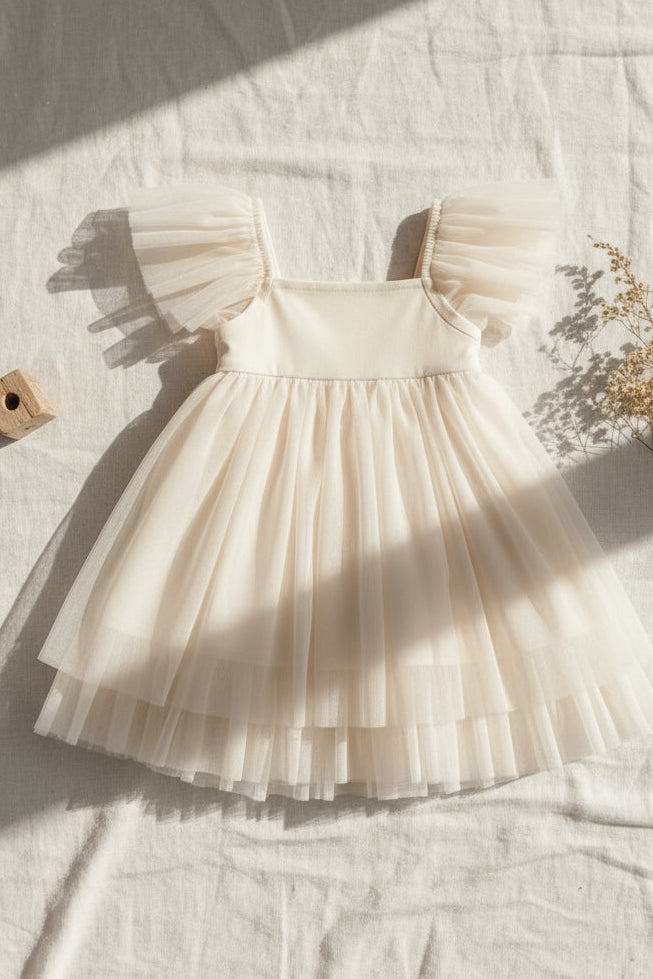 SS Girl's Dress Fawn Dress (antique ivory tulle)
