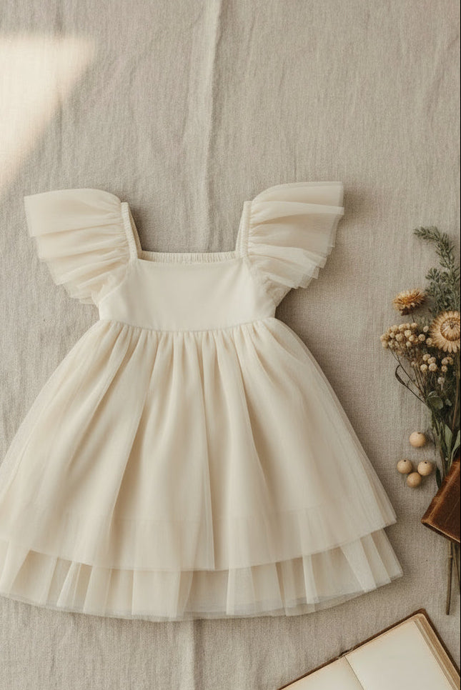 SS Girl's Dress Fawn Dress (antique ivory tulle)