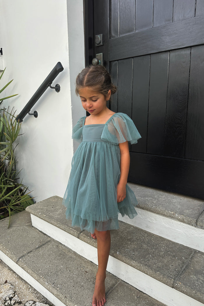 SS Girl's Dress Fawn Dress (soft teal tulle)