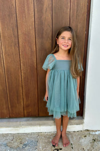 SS Girl's Dress Fawn Dress (soft teal tulle)