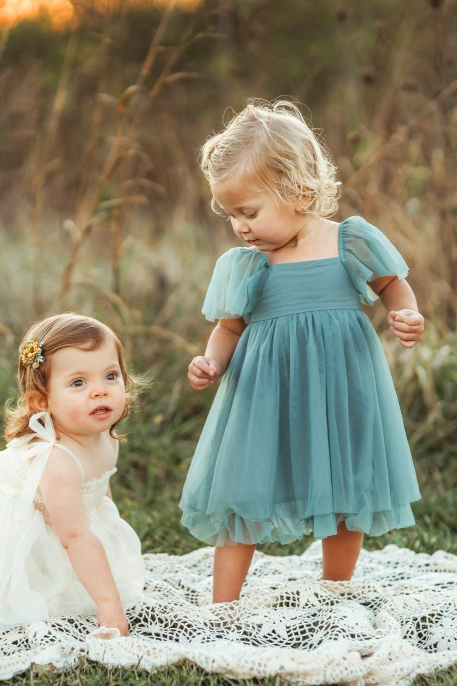SS Girl's Dress Fawn Dress (soft teal tulle)