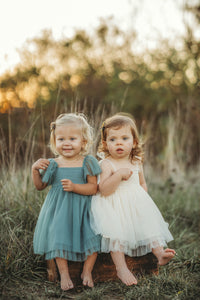 SS Girl's Dress Fawn Dress (soft teal tulle)