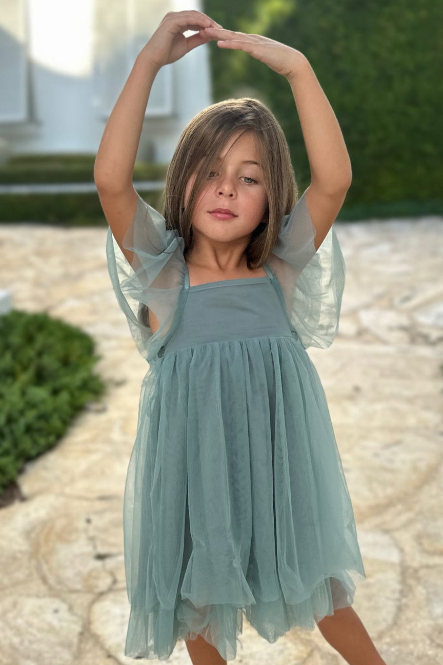 SS Girl's Dress Fawn Dress (soft teal tulle)