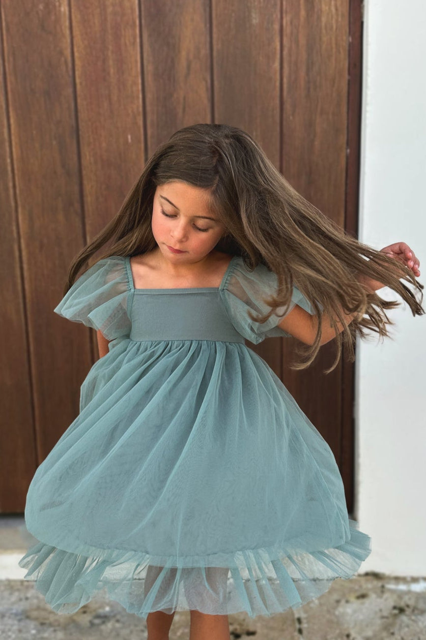 Fawn Dress (soft teal tulle) 8Y