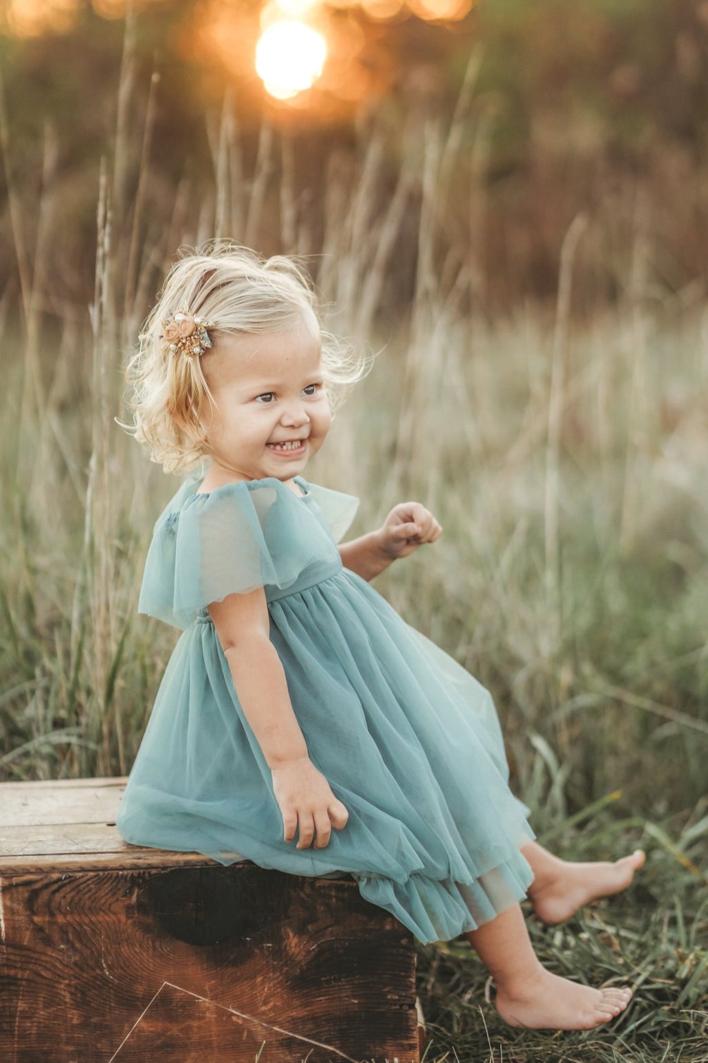 SS Girl's Dress Fawn Dress (soft teal tulle)