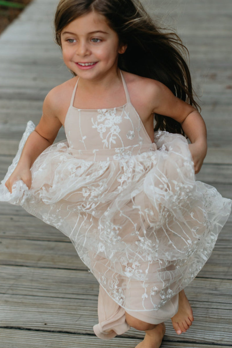 flower embroidered lace dress Long Sleeves Floral Lace Tea Length Prom Dresses main image 1