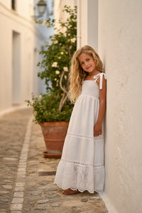 INDIE BLUE Girl's Dress Mary Dress (white eyelet)