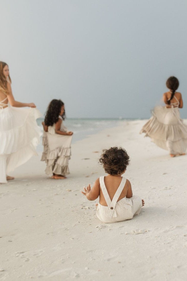 SS Boy's Romper Grady Romper (desert pinstripe linen)