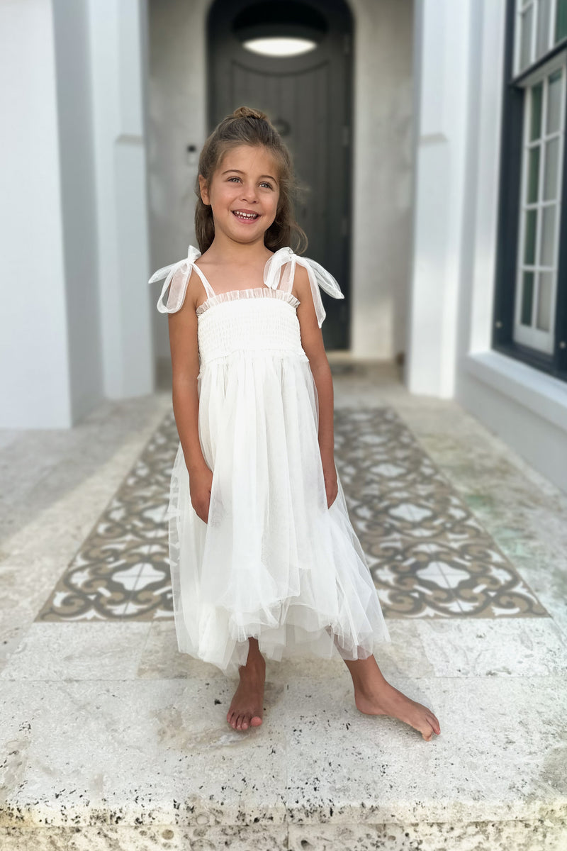 Isa High-Low Dress (antique ivory tulle) 8Y