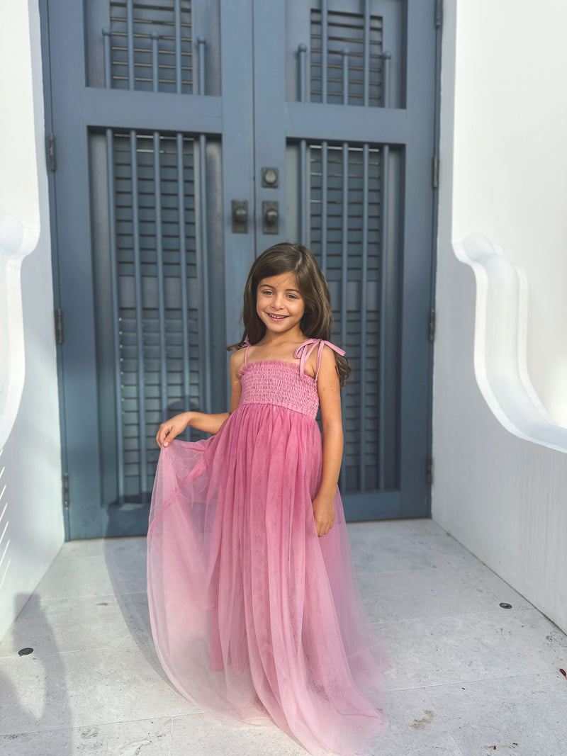 pink dress with tulle Isa Maxi (pink ombre tulle) 4T