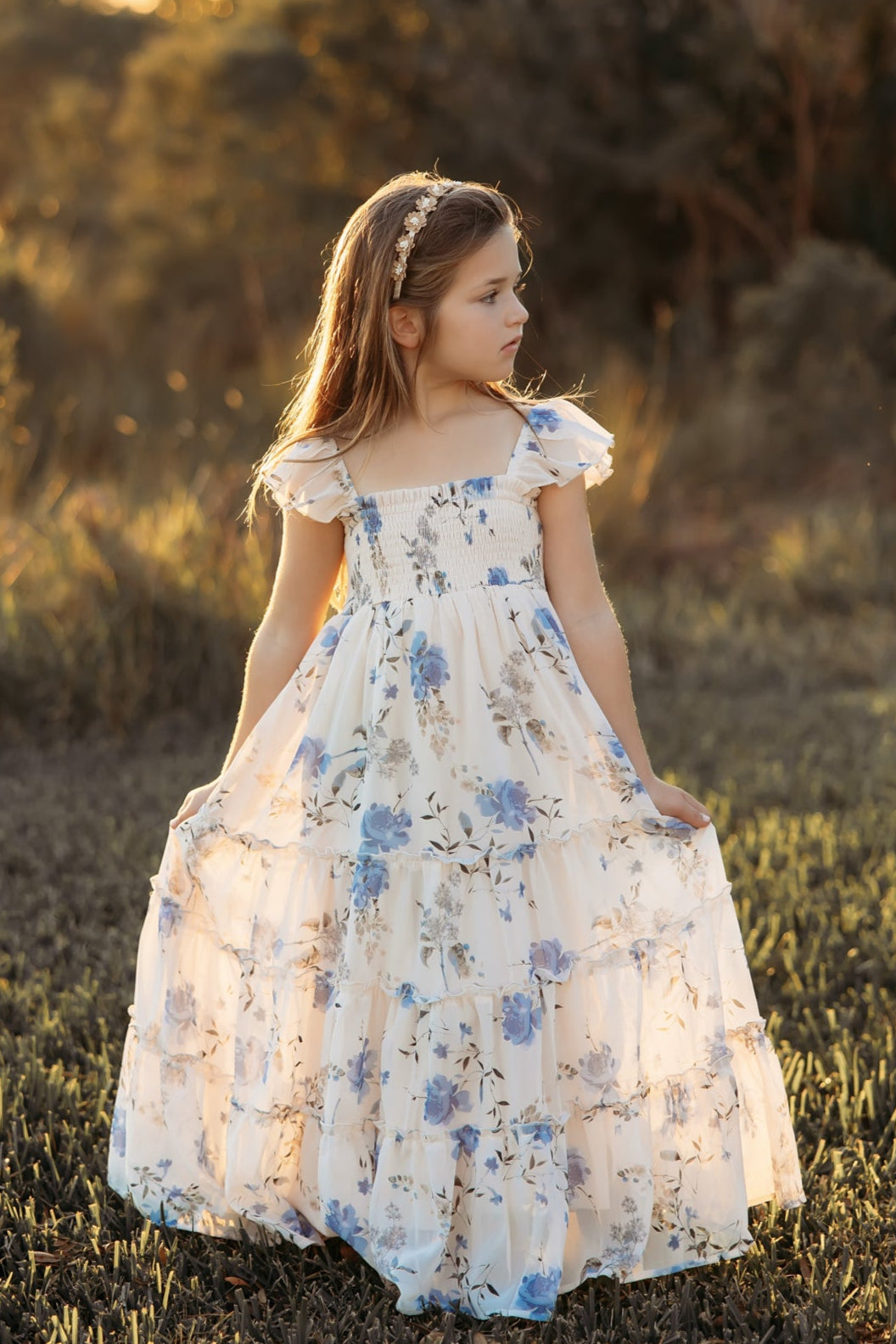 SS Girl's Dress Marabella Dress (floral blue chiffon)