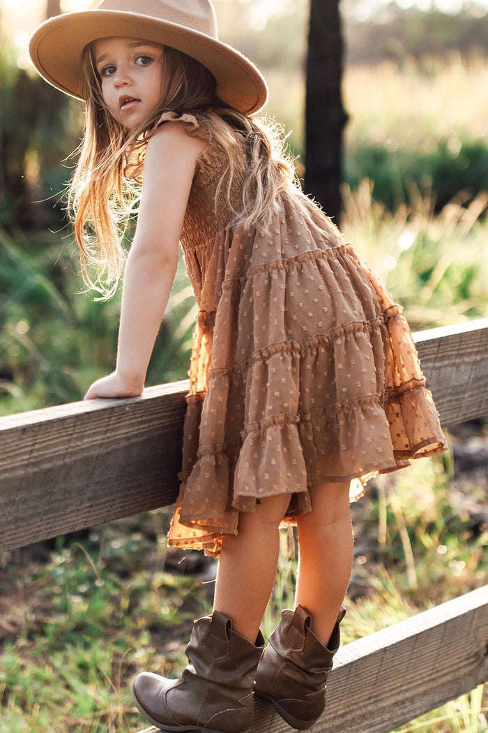 SS Girl's Dress Pia Dress (mocha swiss dot)