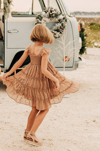 SS Girl's Dress Pia Dress (mocha swiss dot)