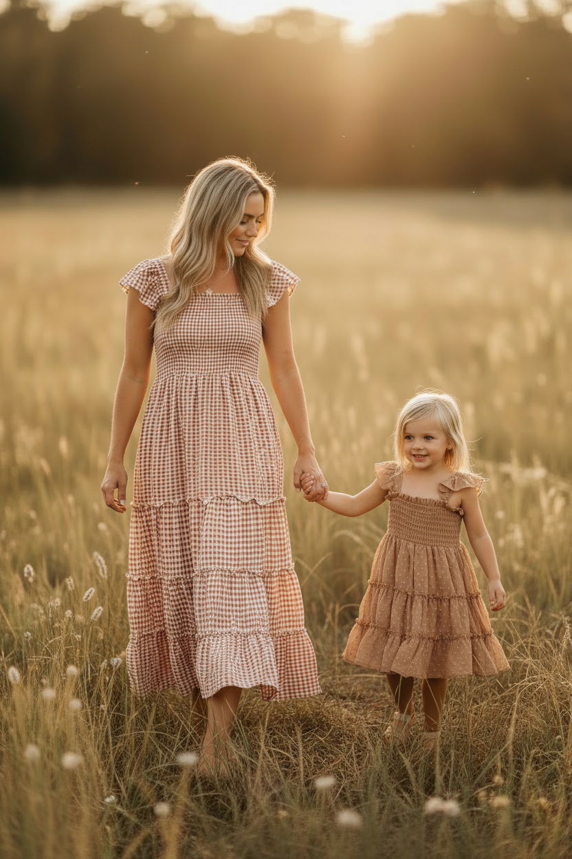 SS Girl's Dress Pia Dress (mocha swiss dot)