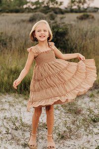 SS Girl's Dress Pia Dress (mocha swiss dot)