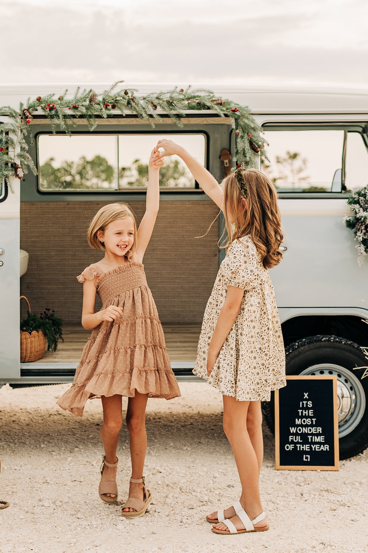 SS Girl's Dress Pia Dress (mocha swiss dot)