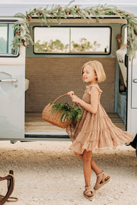 SS Girl's Dress Pia Dress (mocha swiss dot)