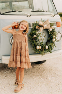 SS Girl's Dress Pia Dress (mocha swiss dot)