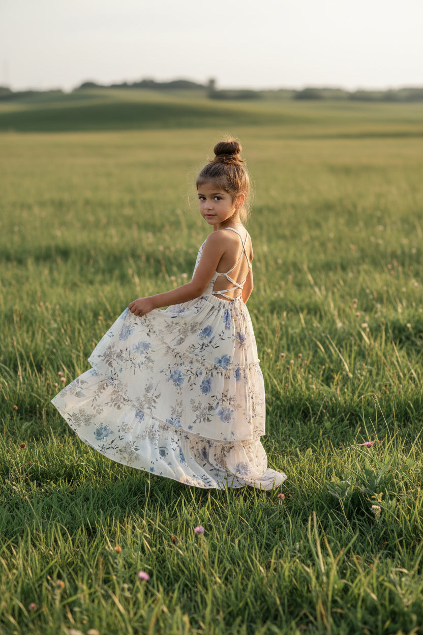 Wendy Dress (floral blue chiffon) 4T