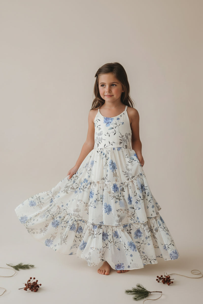 Wendy Dress (Floral Blue Chiffon) 8Y