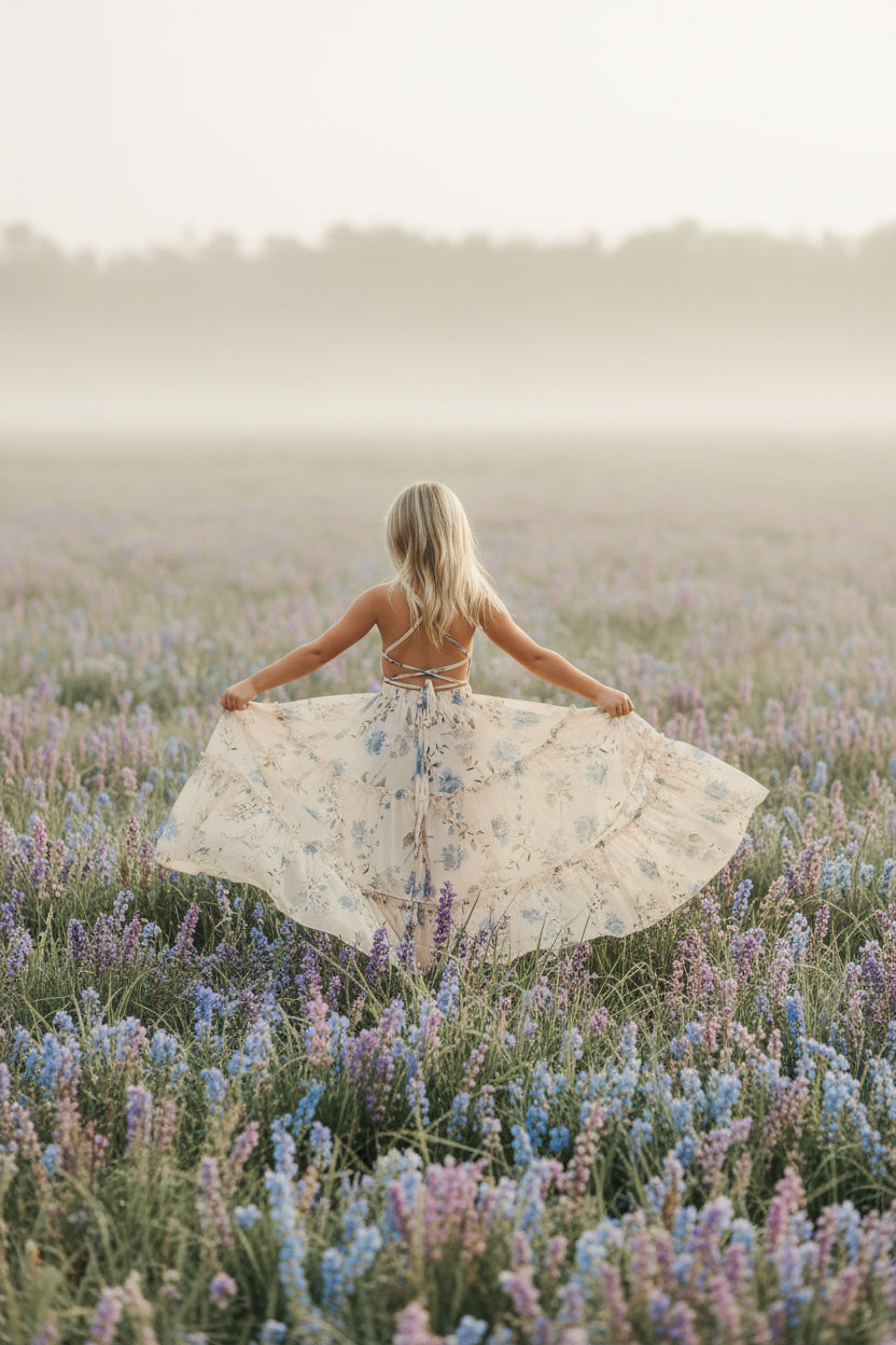 SS Girl's Dress Wendy Dress (floral blue chiffon)